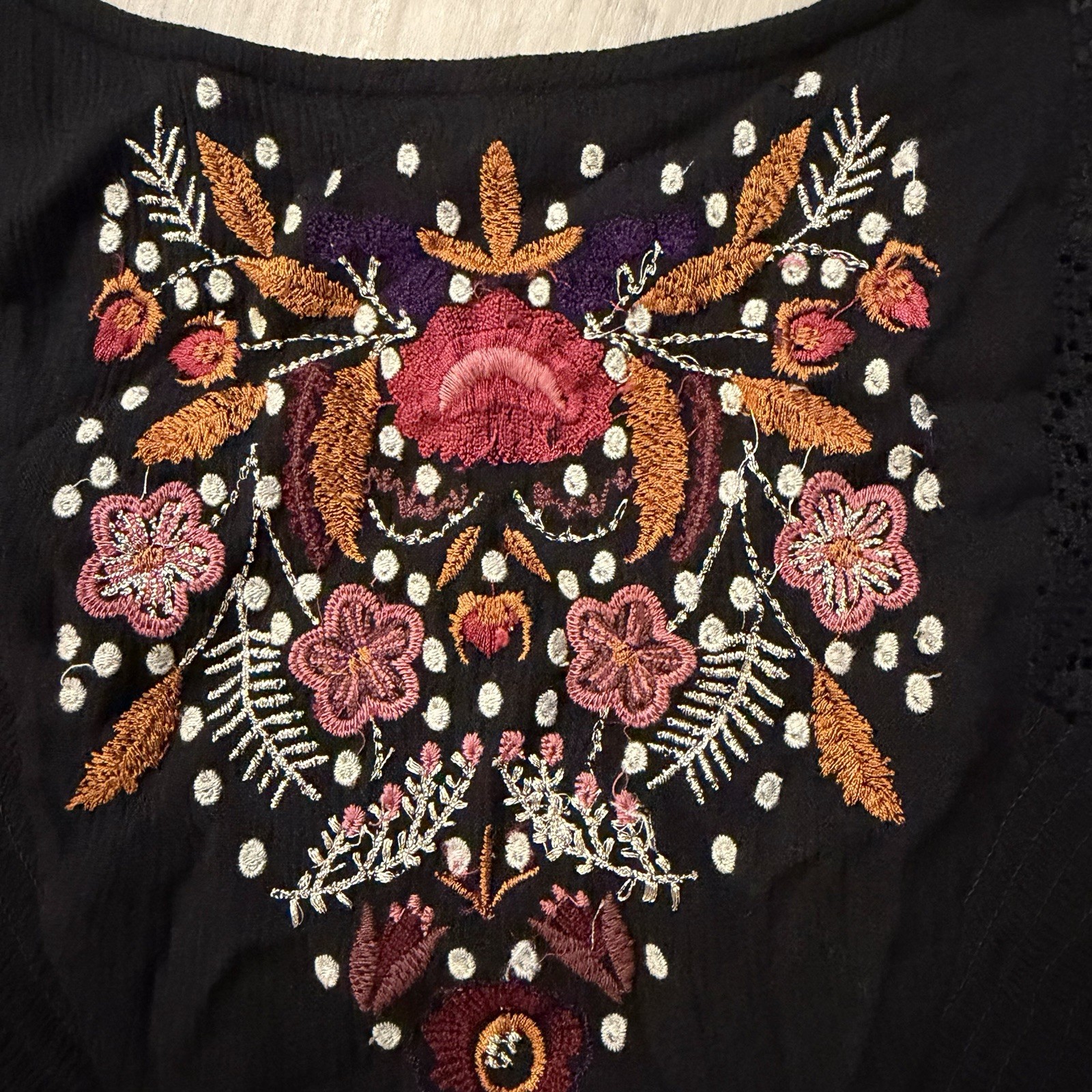 Free People Mohave Mini Dress Black Embroidered Festival Boho Women’s Medium