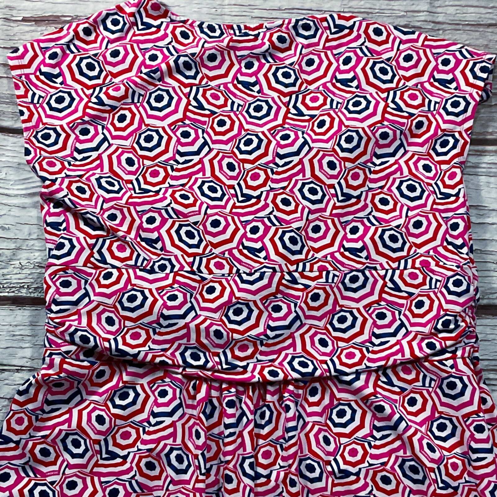 Lands End Womens Dress size 2X Red Blue Multi A-Line Cotton Stretch Sleeveless