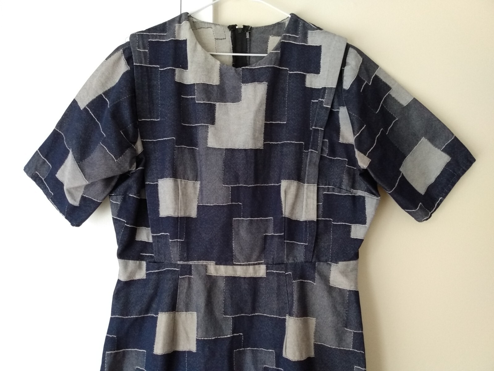 Handmade Denim Jean Patchwork Dress Plus Size 44.5″B 34″W Amish Mennonite Cape