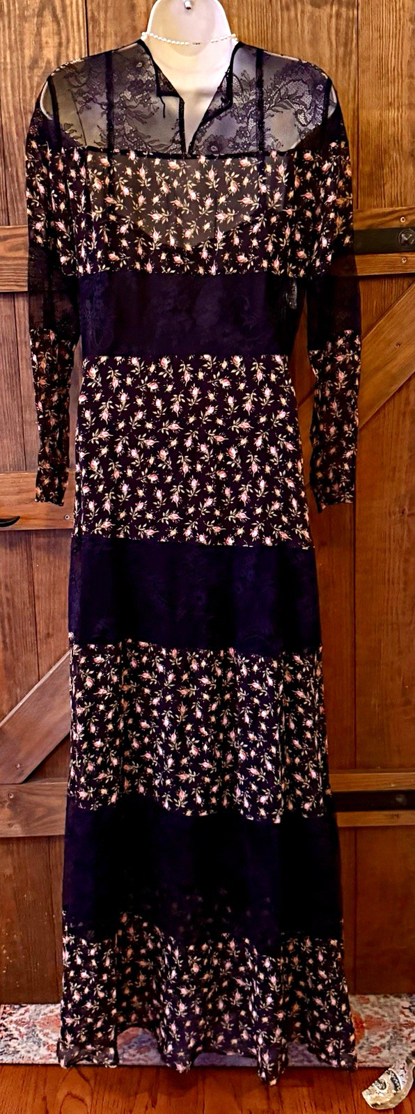 Philosophy di Lorenzo Serafini Womens Black Pink Floral Lace Sheer Maxi Dress 4