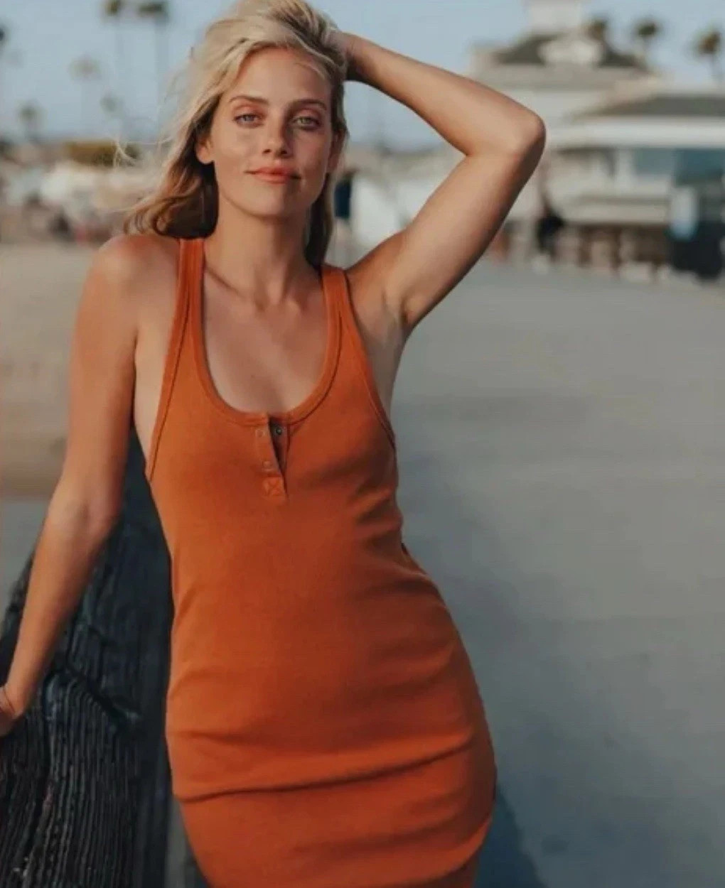 The Normal Brand 2 Snap Midi Dress Burnt Orange XS EUC