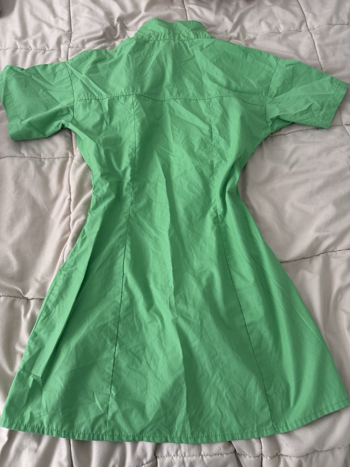 Womens Green Solid Collared Short Sleeve Button-Front Shirt Dress XS