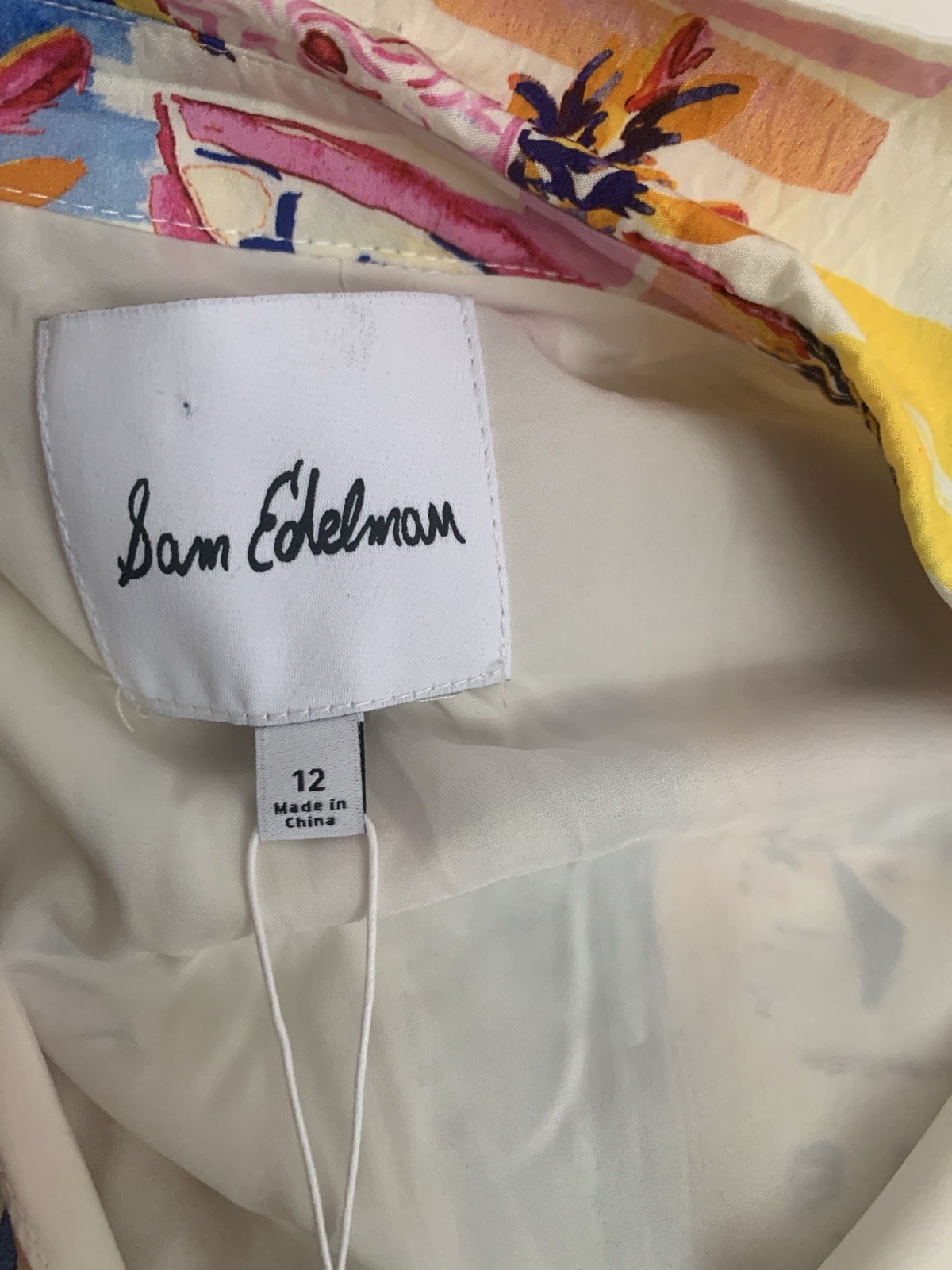 Sam Edelman Abstract Multicolor Collared Short Sleeve Button Belted Dress 12