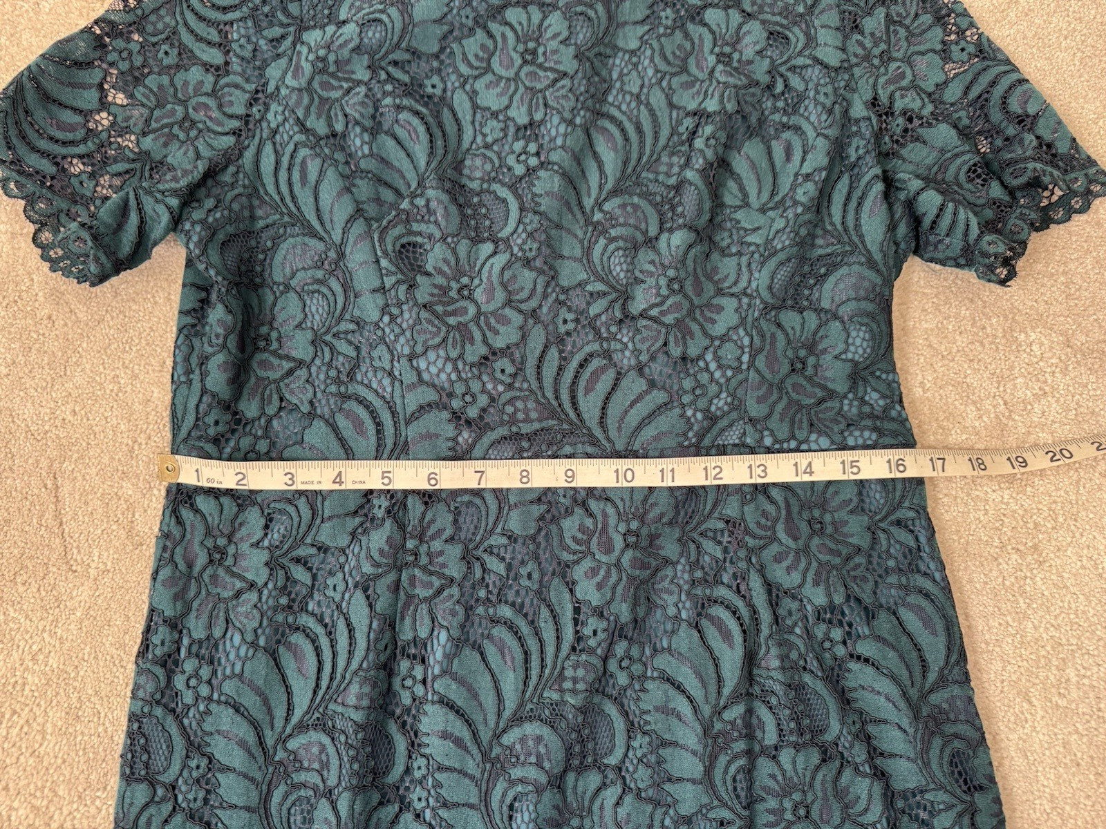 COAST FOREST GREEN LACE SHORT SLEEVE OCCASION DRESS SIZE 16, LINED, WEDDING VGC