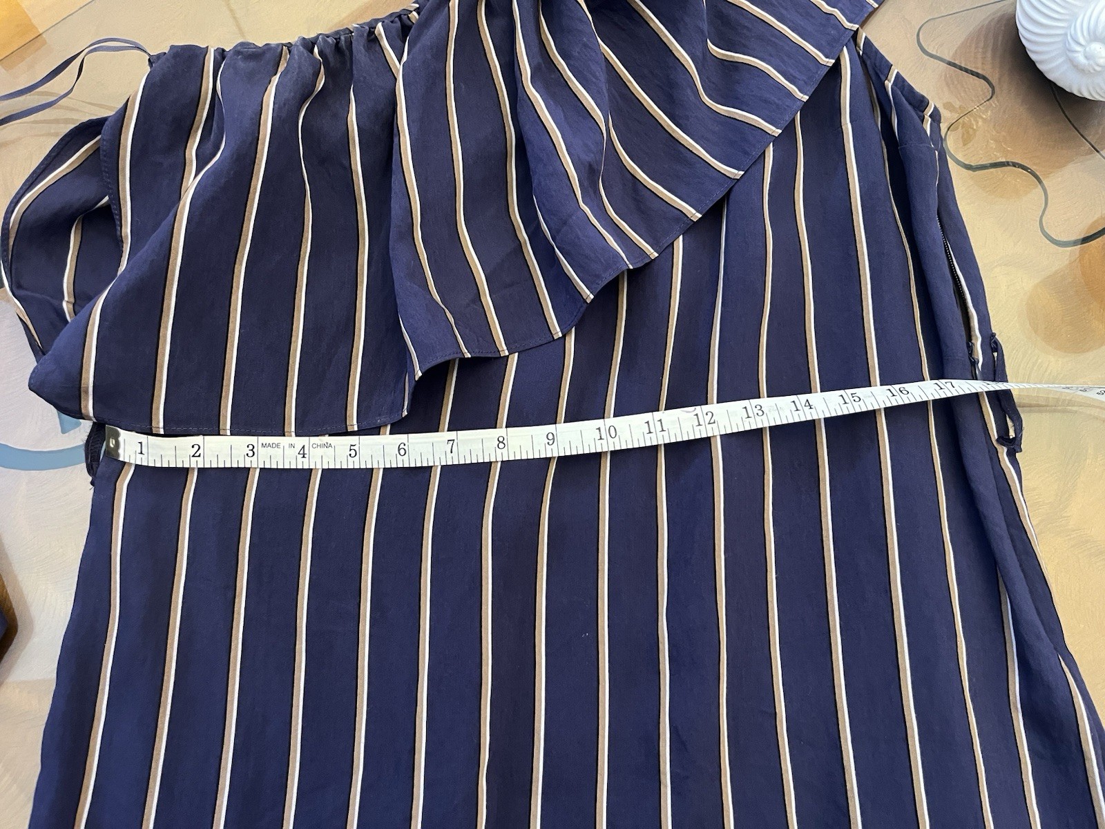 Topshop Blue Beige White Striped One Shoulder Ruffle Belted Midi Dress 10