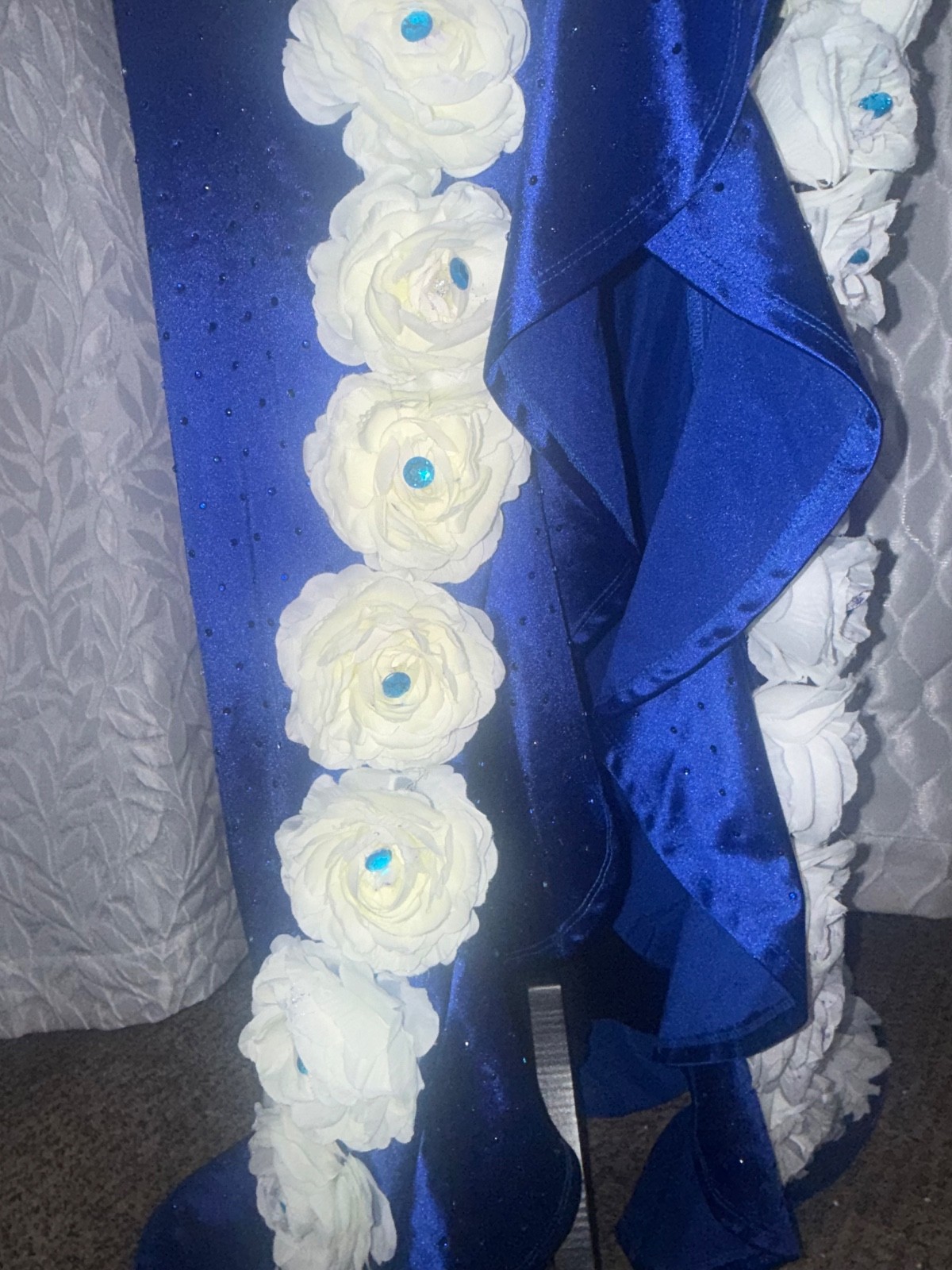Crystal Doll Royal Blue Corset Prom Dress Size 11 Custom Floral Formal prom Gown
