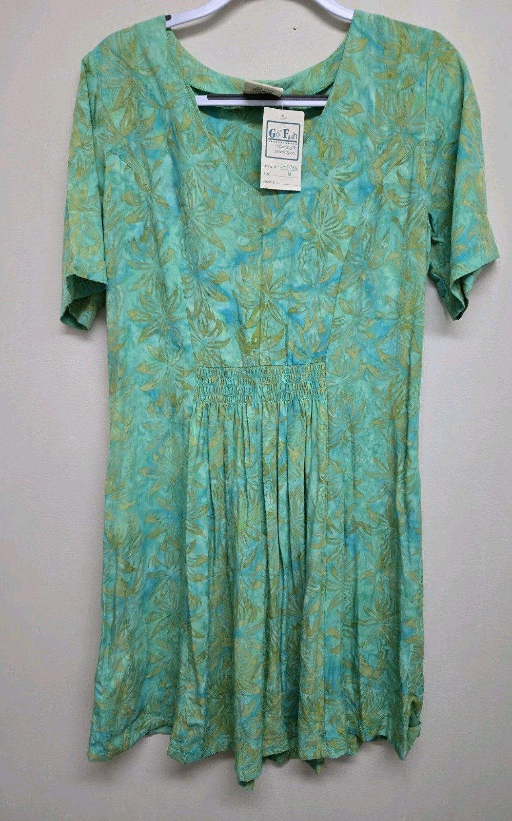 GO FISH Maxi DressTank FLAMINGOS GREEN Sleeveless SMOCK Beach Hippie Boho Med