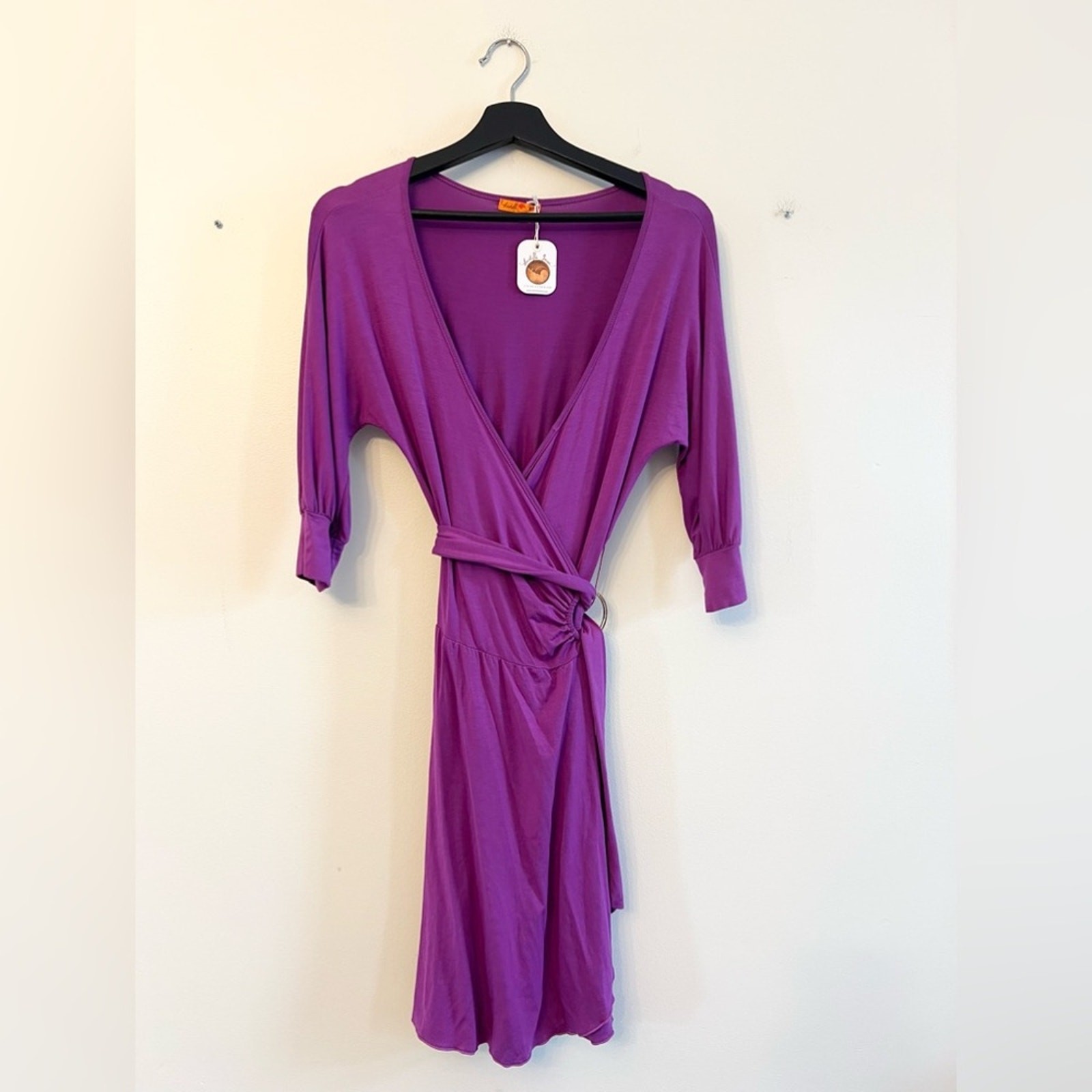 Michelle Jonas NWT SP purple wrap dress made in USA office work travel petite