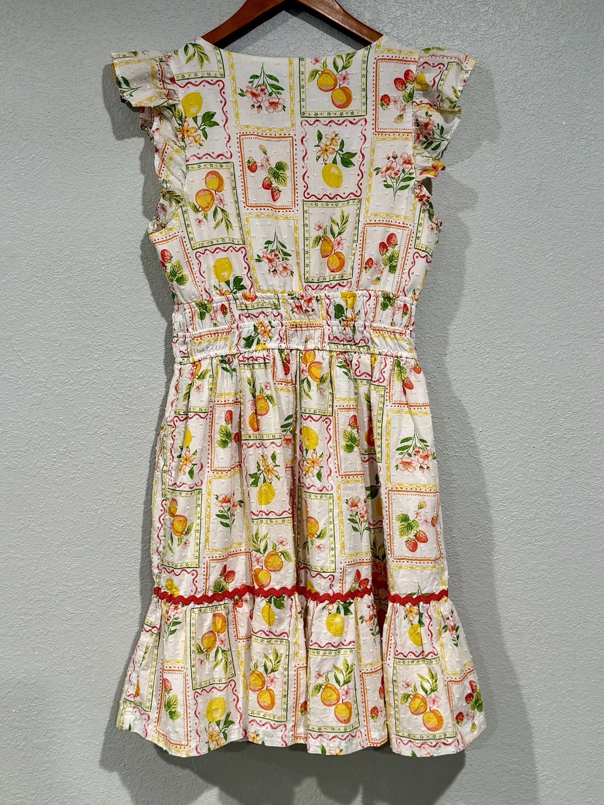 Rachel Zoe White Multicolor Floral A-Line Knee Dress 6 V-Neck Ruffle Lined