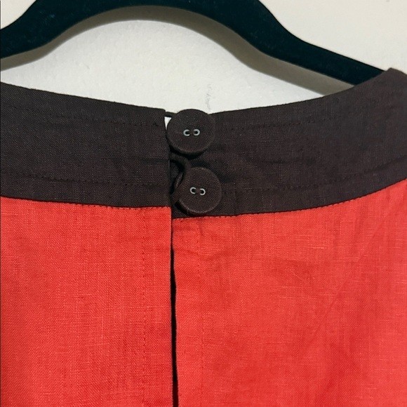 John Paul Richard orange Mini Dress women XL linen Brown Collar shift casual Y2K