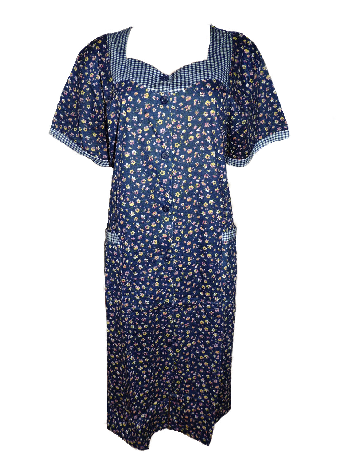Ladies Smock Apron House Dress Short Sleeve Petrol Blue Navy Size M L XL 2XL 3XL