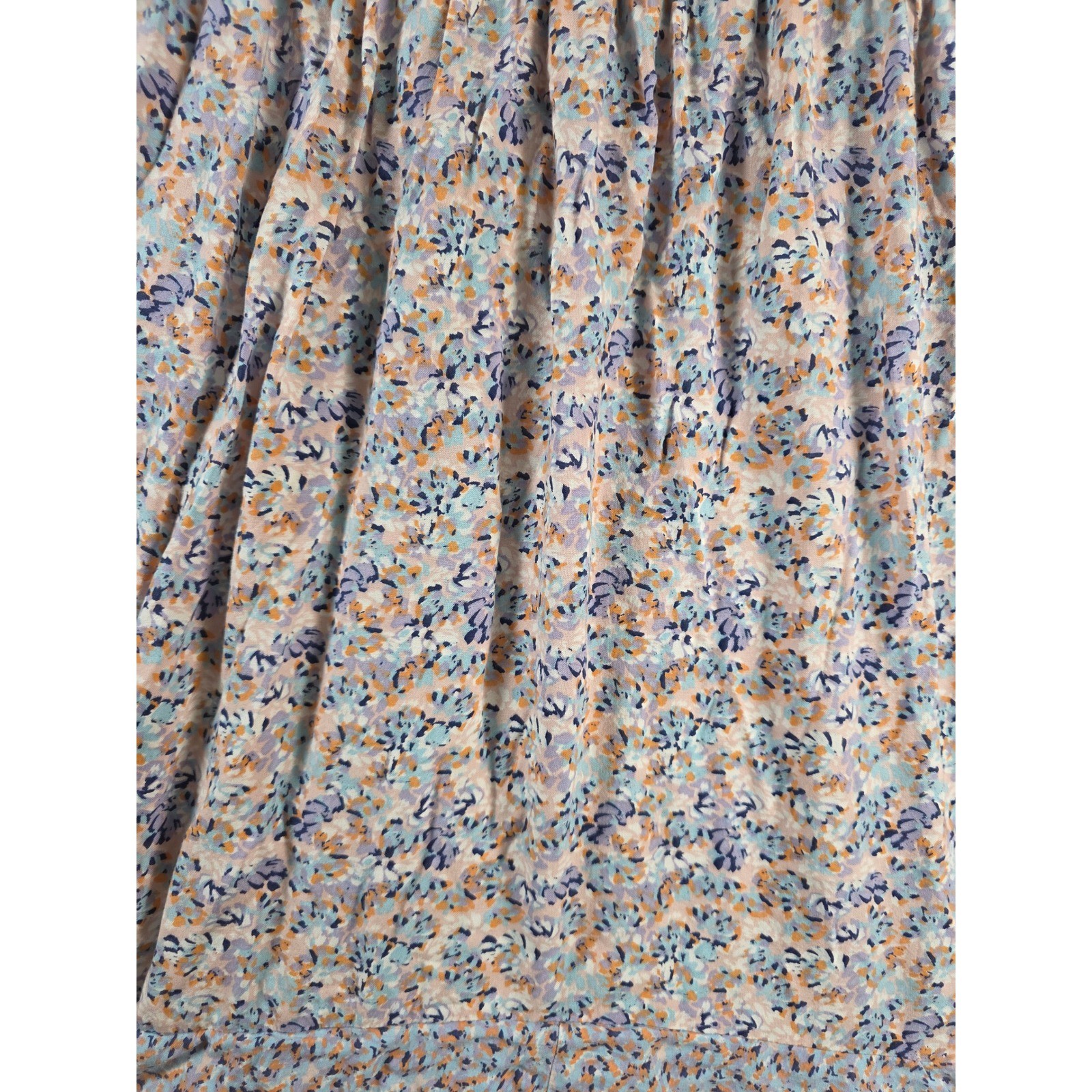 Floral Maxi Dress Crochet Ruffle Hem Large Pink Blue Boho Summer Cottagecore