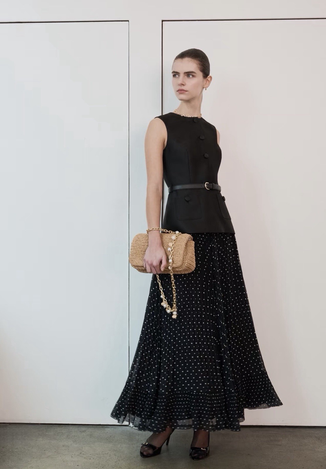 Self Portrait MIDI DRESS BLACK TAFFETA POLKA DOT $ 750 Size US 2 UK 6