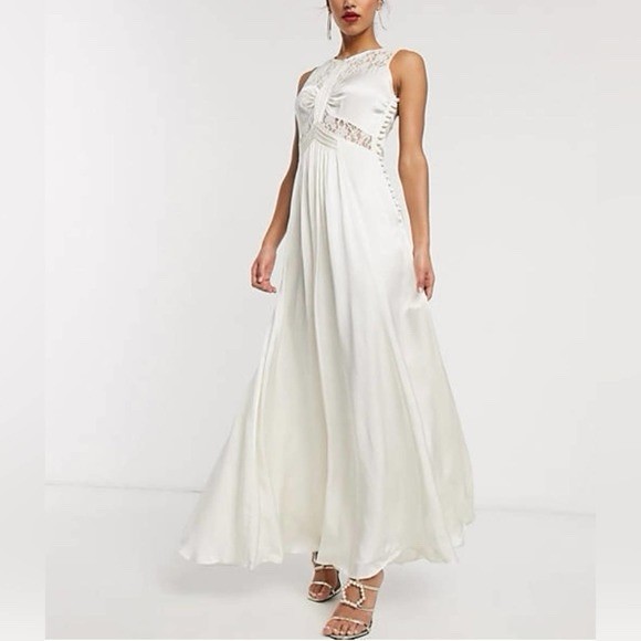 Ghost London Garbo Elvita Ivory Lace Inset Maxi Dress Size Small NWT Bridal