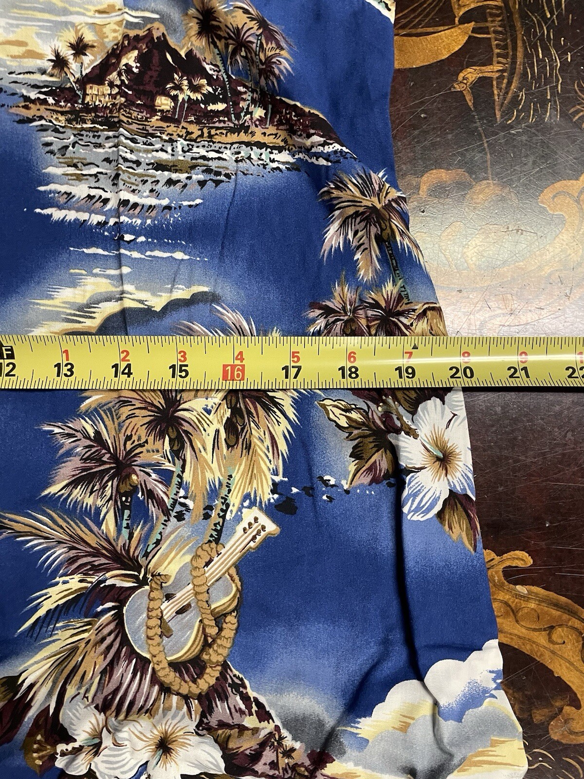 VTG Hilo Hattie Womens Blue Brown Palms Hawaiian Short Sleeve Maxi Dress Beach M