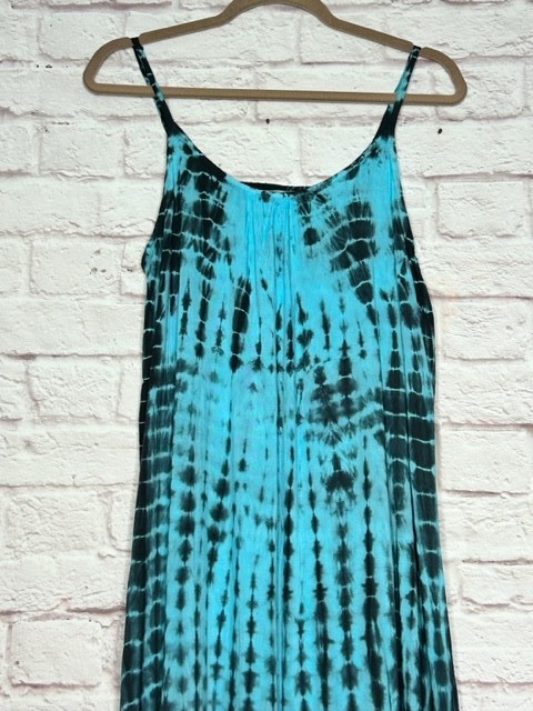 Small/Medium New Tie Dye Gray Black Aqua Blue Gauze Slip Dress Beach Cover 50$