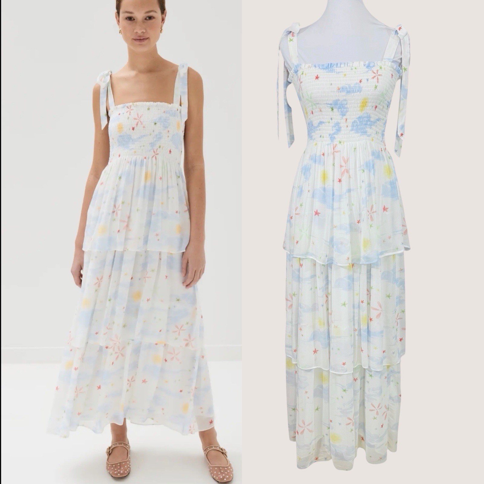 Hill House Elise Nap Dress Celestial Maxi Smocked Romantic Minimalist Medium NWT