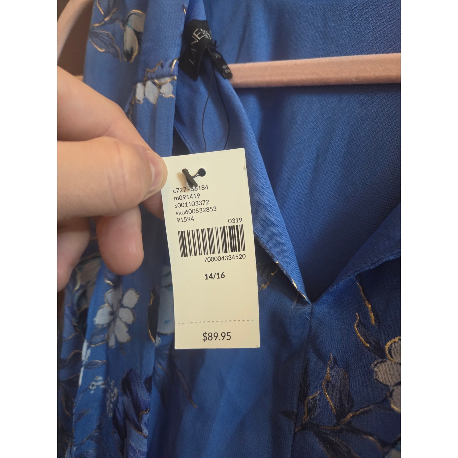 NWT Lane Bryant Blue Floral Mock Neck Sleeveless Shift Midi Dress 14/16