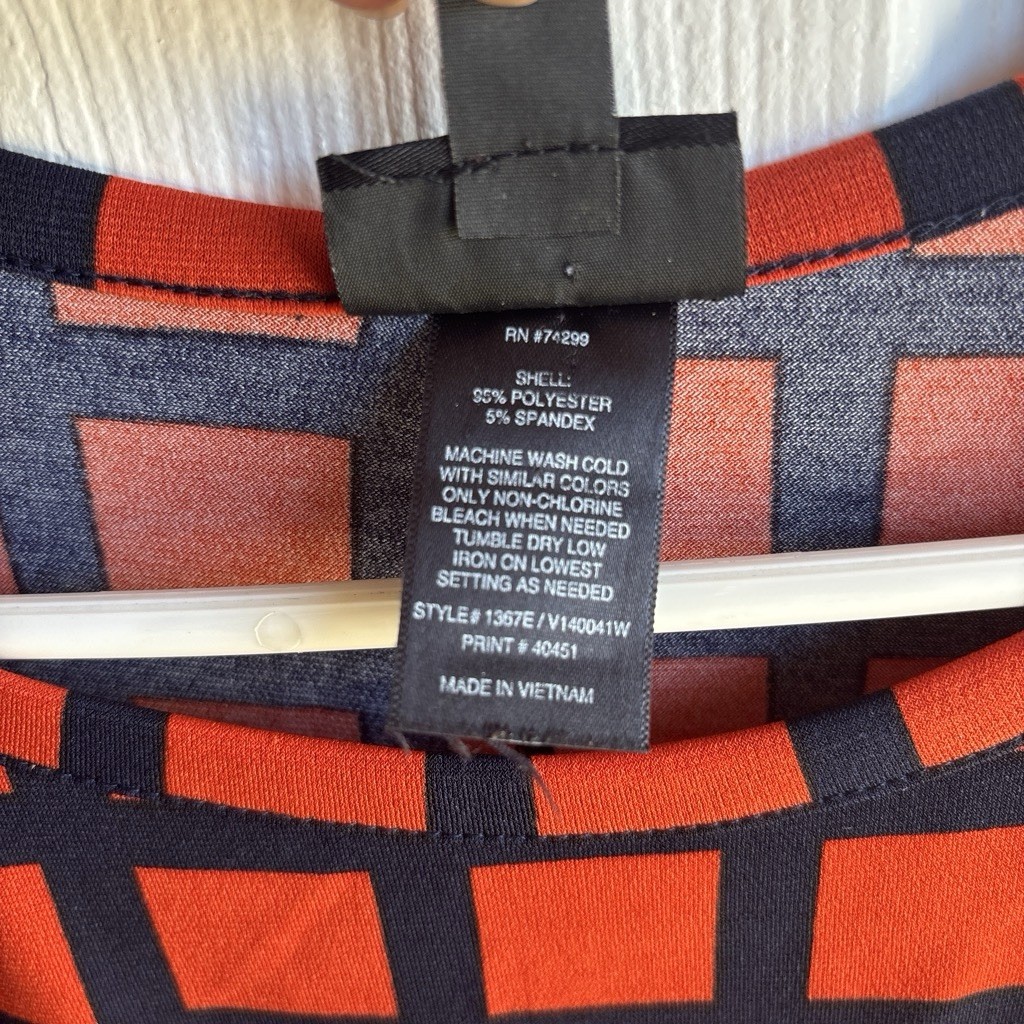 En Focus Studio Orange/Black Geometric Knit Shift Dress 3/4 Puff Sleeve 4