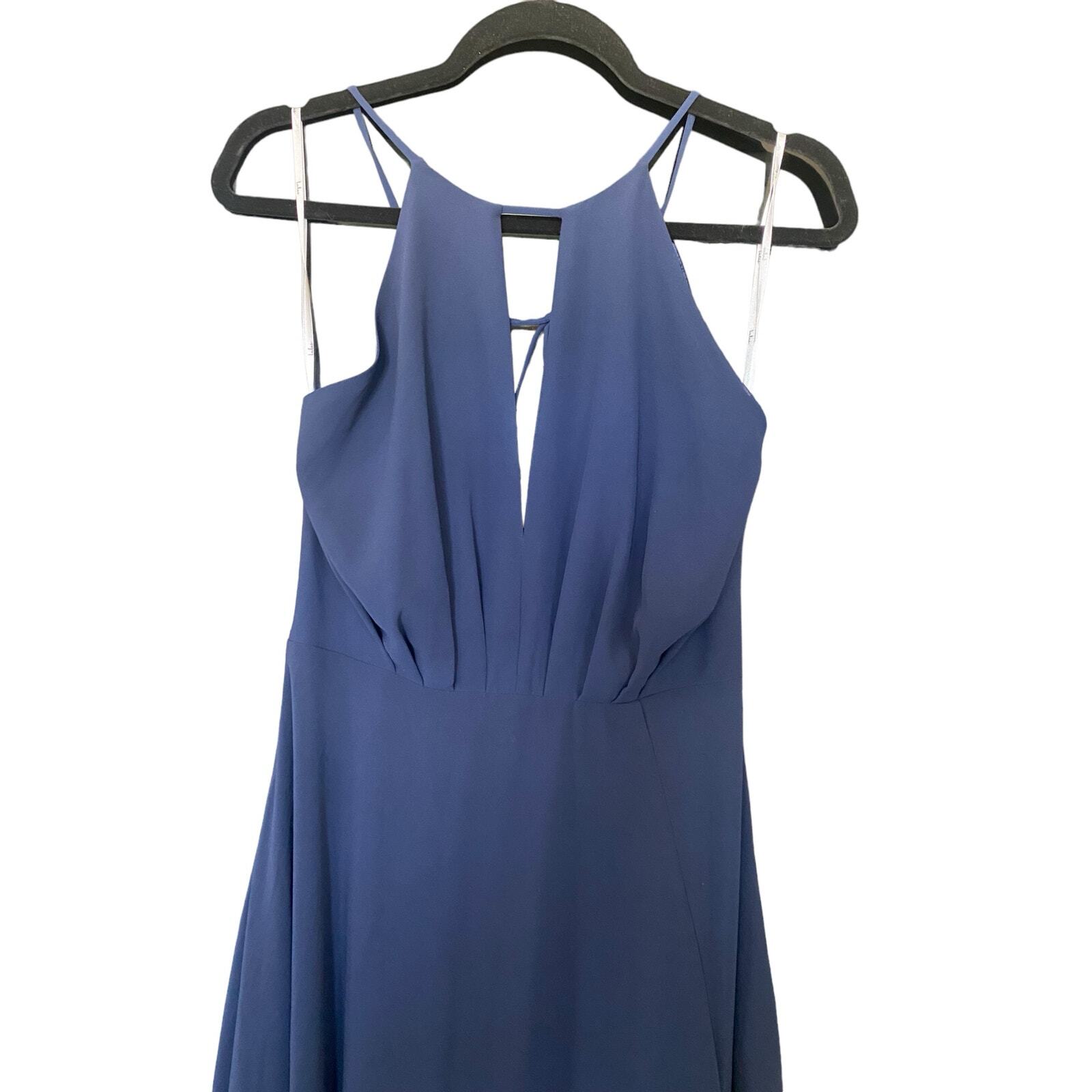 Lulus Aim for Amour Navy Blue Halter Neck Chiffon Maxi Slit Women’s Dress M