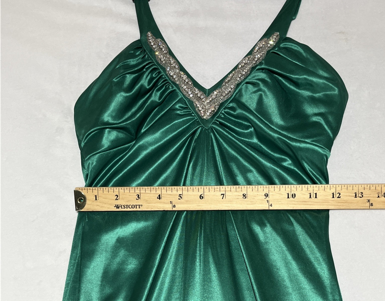 City Triangles Halter Gown S Emerald Green Sparkle Satin Fairy Mermaid Prom Y2K
