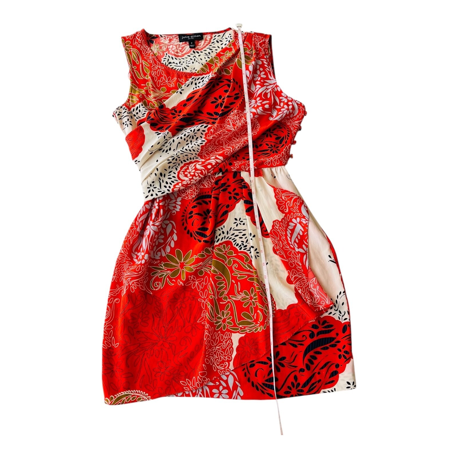 Julie Dillon Dress Silk Draped Orange Sheath Women’s Size 2 100% Silk