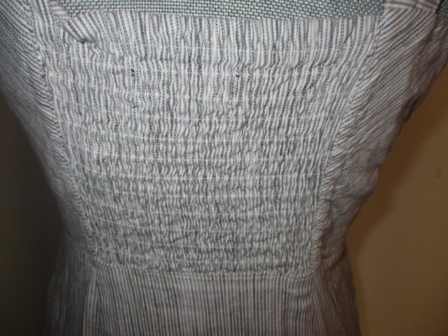 Tahari FAB! Linen Blend Strappy Button Closure Stretch Striped Midi Dress Sz 4