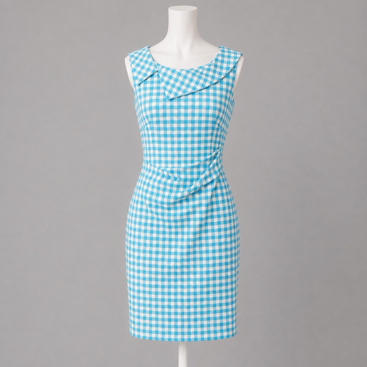 Sara Campbell Cotton Gingham Plaid Boatneck Dress Blue Sz 2 Retro Garden Preppy