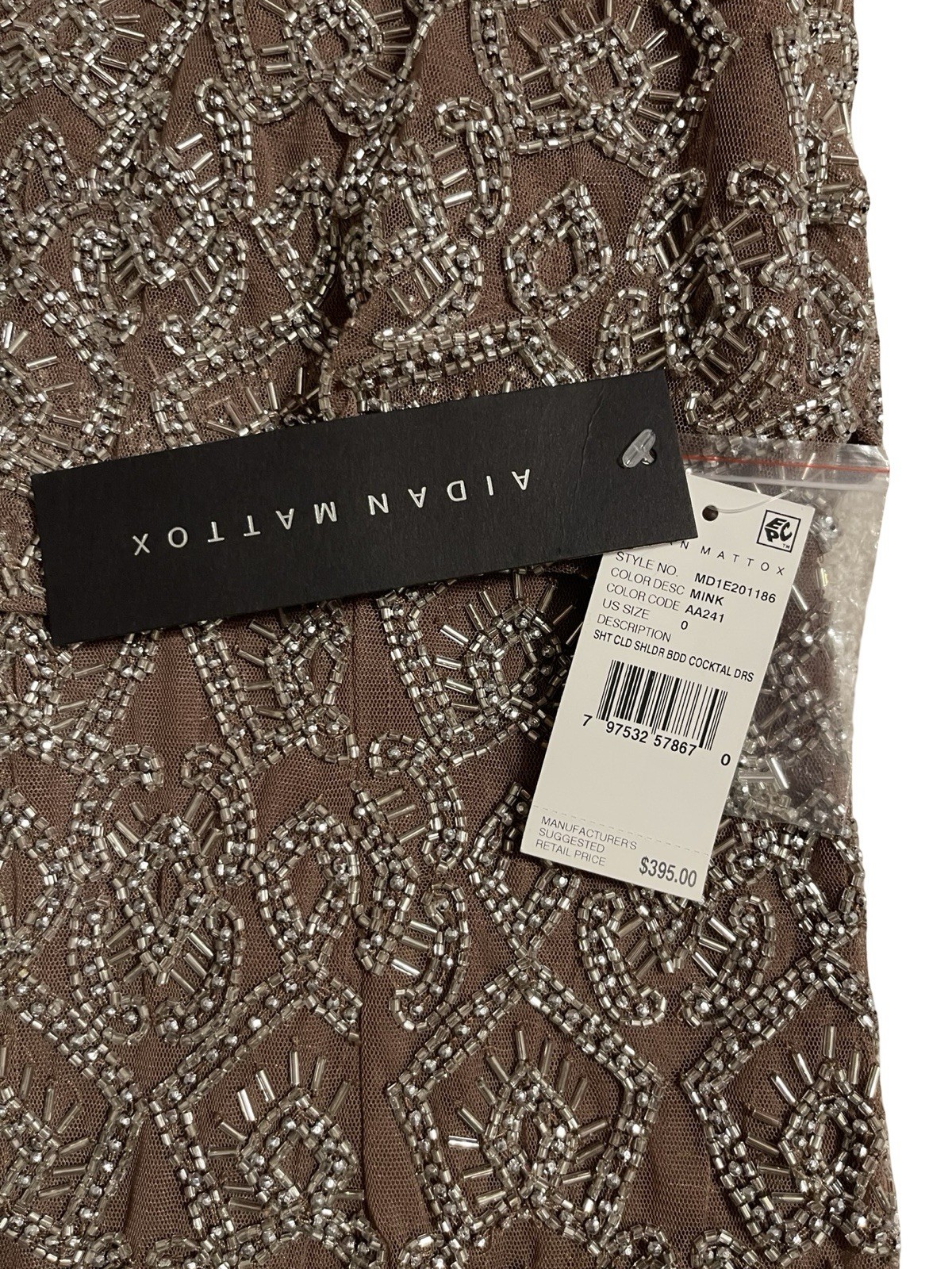Aidan Mattox Beaded Cold Shoulder Cocktail Dress NWT Size 0 Mink MSRP $395