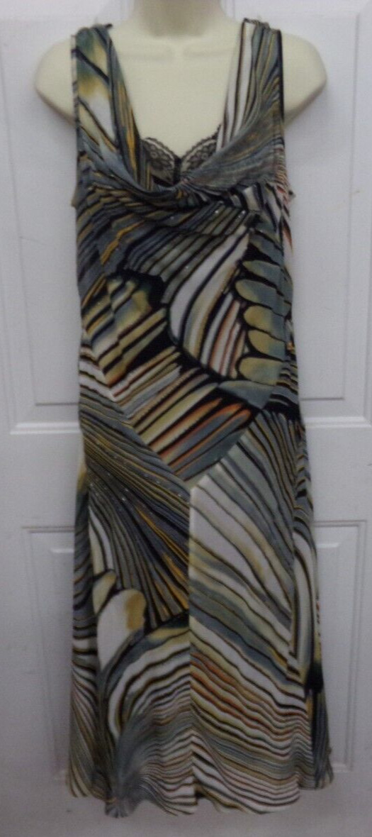 DressBarn Womens Size 12 Abstract Striped Beaded Lined Sleeveless Dress