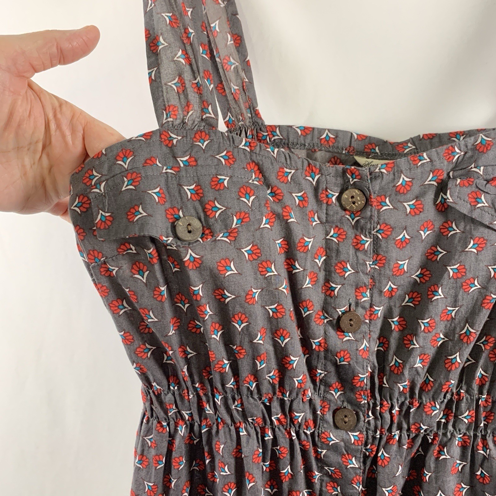 Y2K Cotton Button Front Tunic Dress Top Sz M Boho Festival Preppy Square Neck