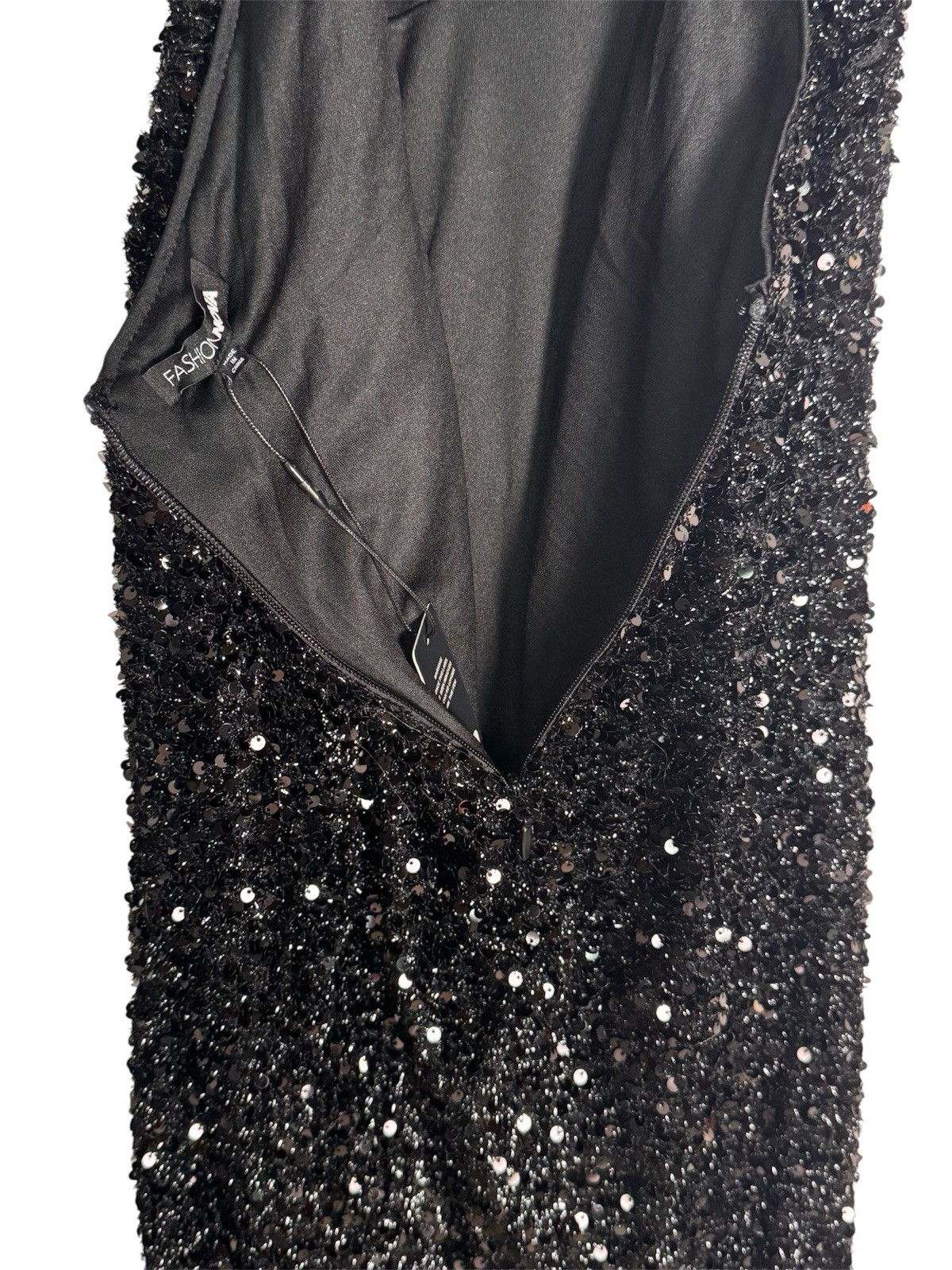 Fashion Nova Womens Hailie Black Sequin Halter Maxi Dress Plunge Slit Glam Sz L
