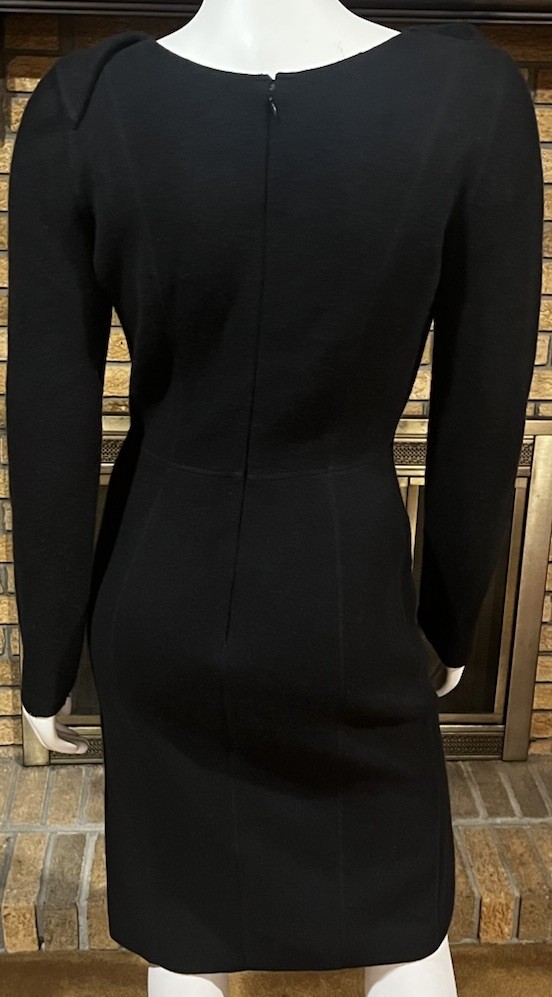 Oscar de la Renta Black Wool Cashmere Blend Dress Drape Neck Side Zip Size M