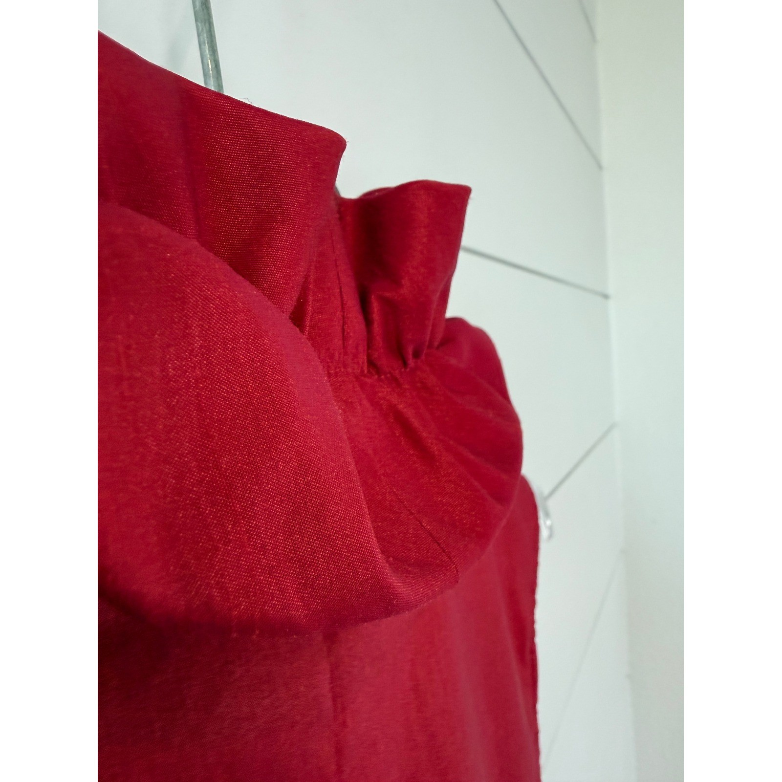 Samuel Dong Red Sculptural Ruffle Bubble Hem Dress Bow Pockets Size M