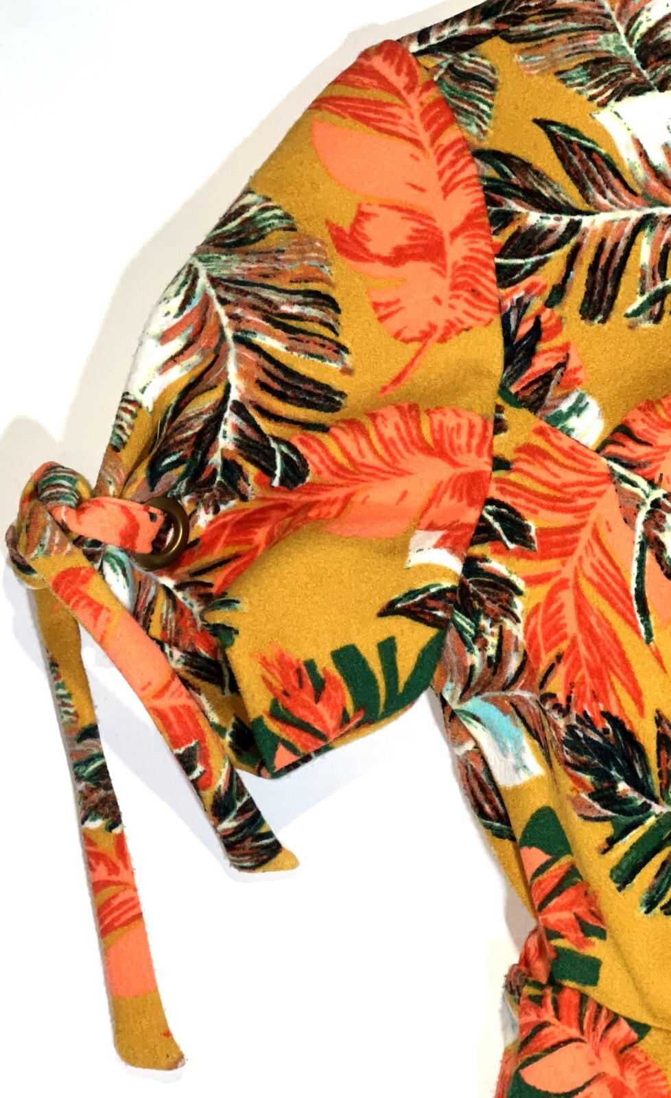 Shelby & Palmer Tropical Leaf Adjustable Belted Tie-Front Fit Flare Dress 6 NEW