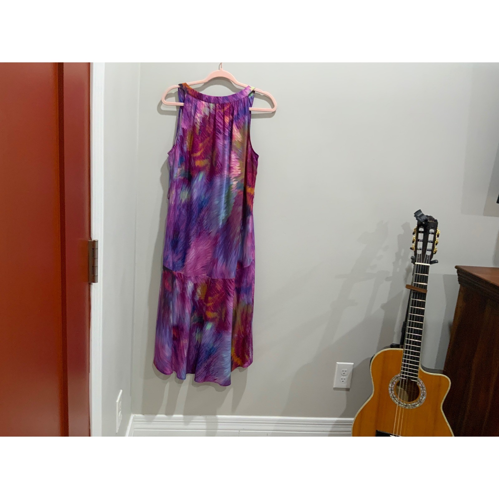 Presley Skye 100% Silk Abstr Print High Low Maxi Dress Purple Pink NC1503-11185