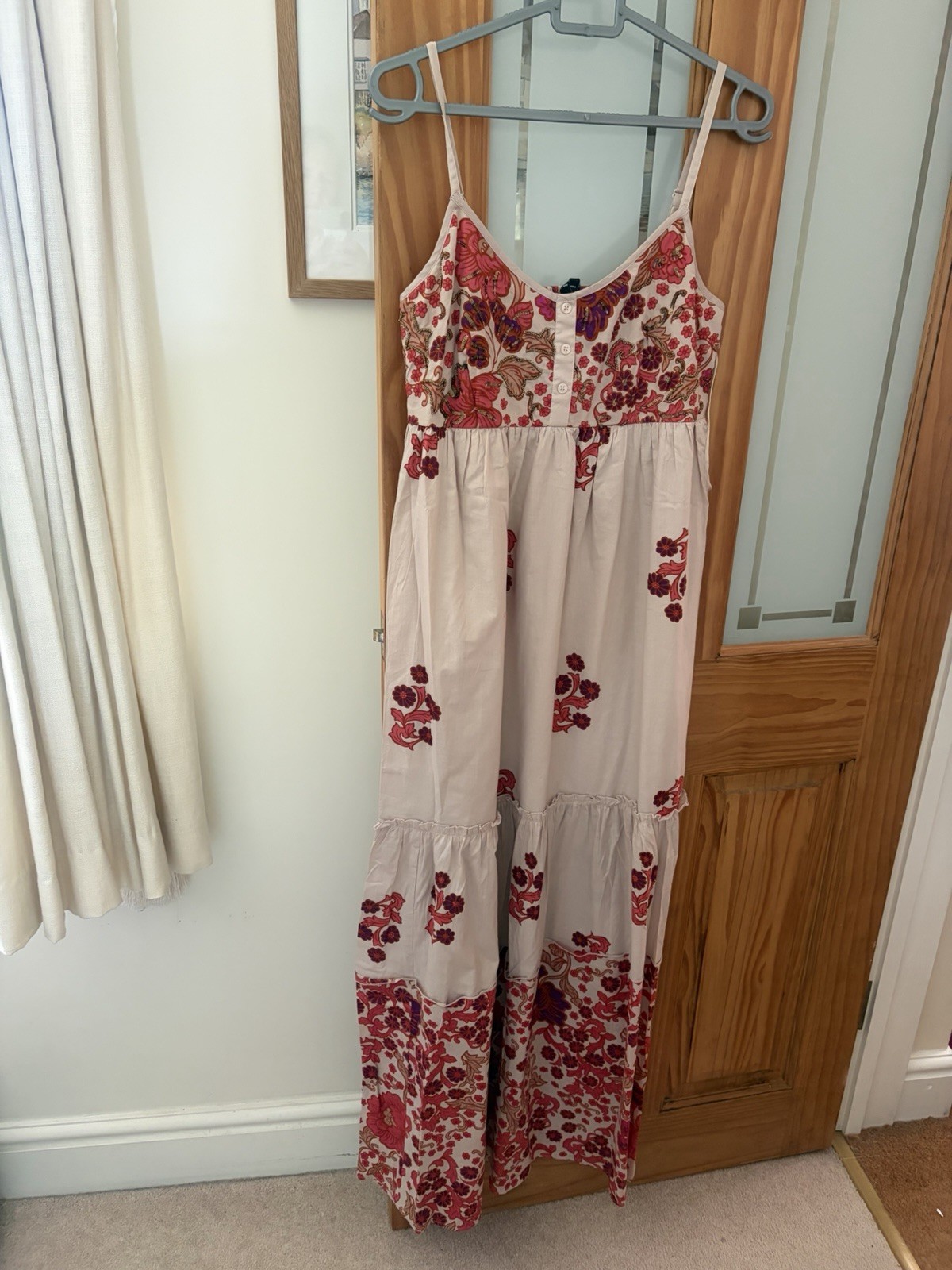 Papaya Strappy Cotton Tiered Sundress With Beads 12