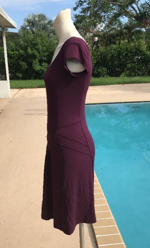 CELINE DEEP PURPLE STRETCH CAP SLEEVE CASUAL DRESS Sz 38 MADE IN FRANCE