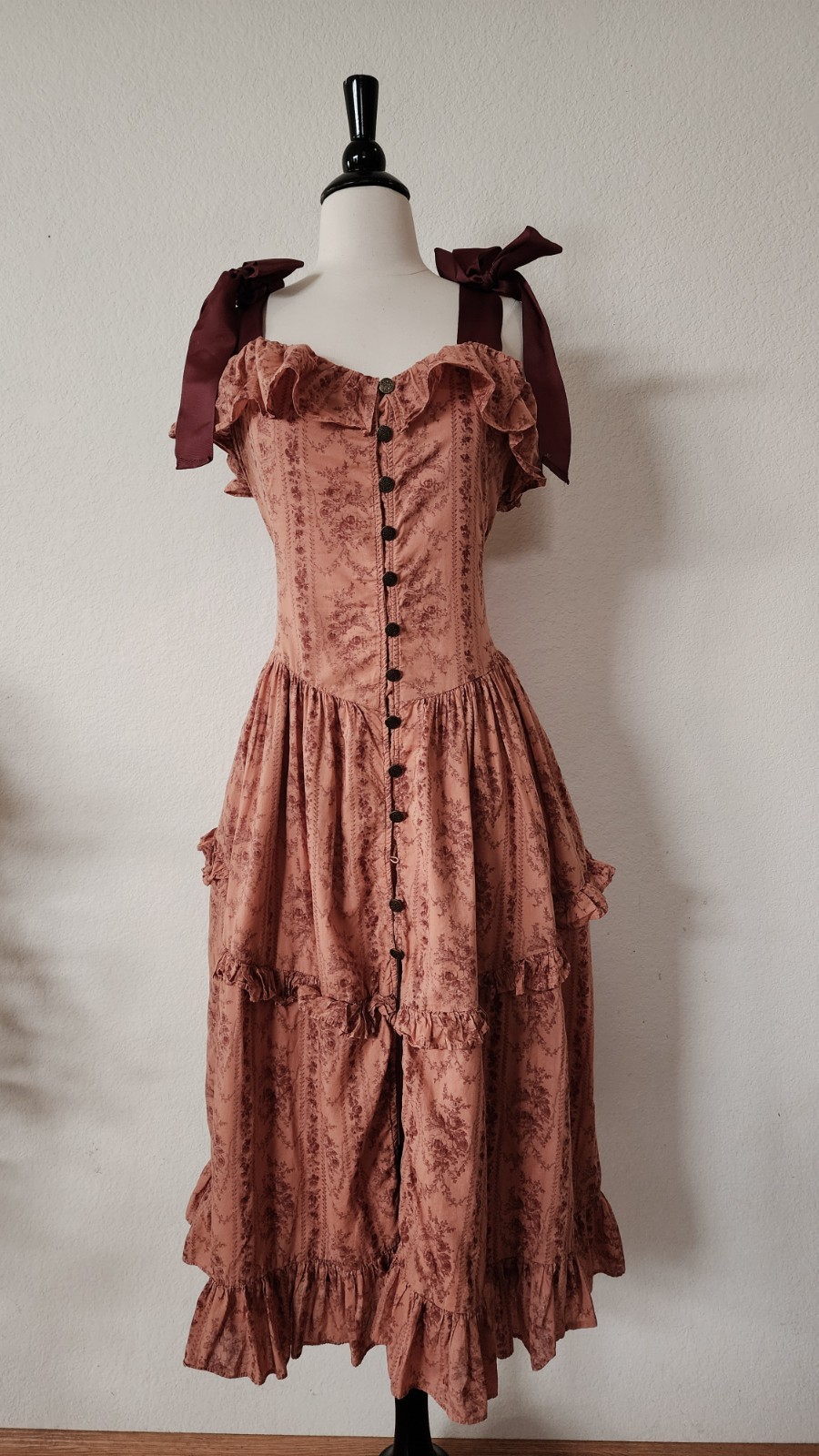 Anthro Midi Dress Size Large XL Floral Toile Goddess Coquette Boho Renaissance