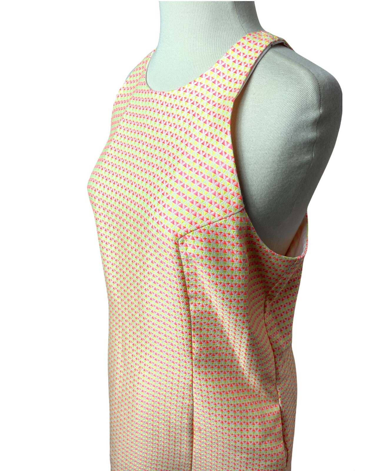 Small Britt Ryan Neon Sheath Sleeveless Dress Pink Yellow Geometric Pockets NWT