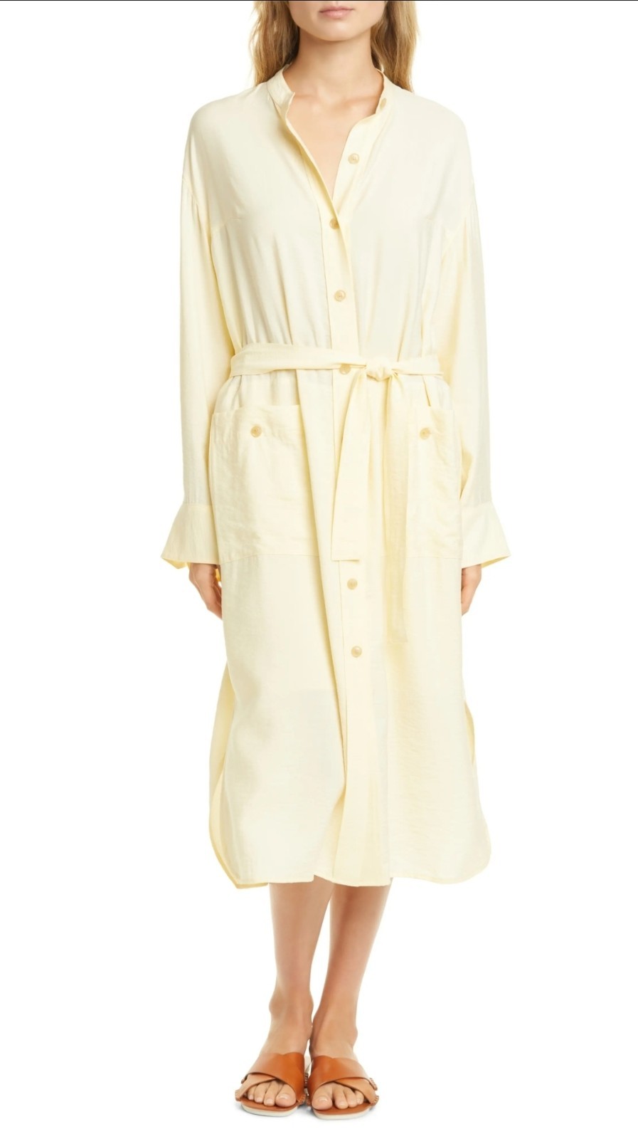NWT Vince Belted Button Down Midi in Sun Creme Yellow Lightweight Shirt Dress S