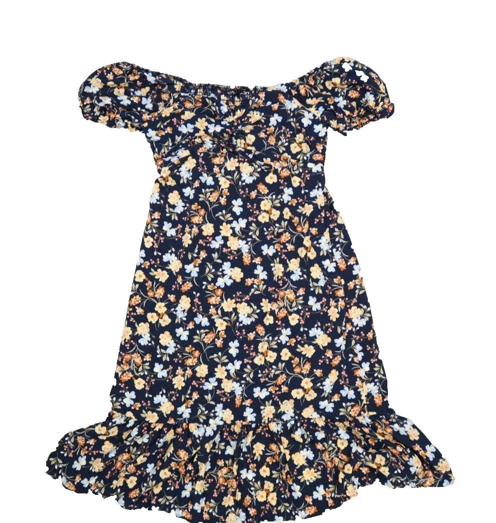 As U Wish Dress Women’s Multicolored Floral Short Sleeve Navy V-Neck Womens L