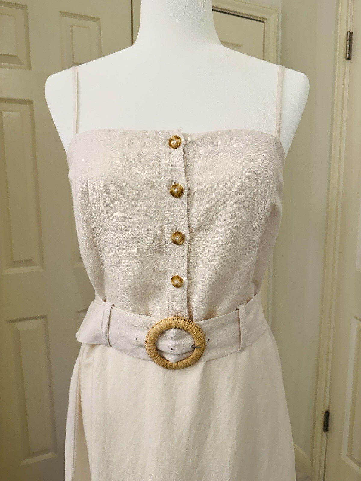 Rails Astrid Dress Stone Linen Rayon Blend Midi Button Front Belted Size Medium
