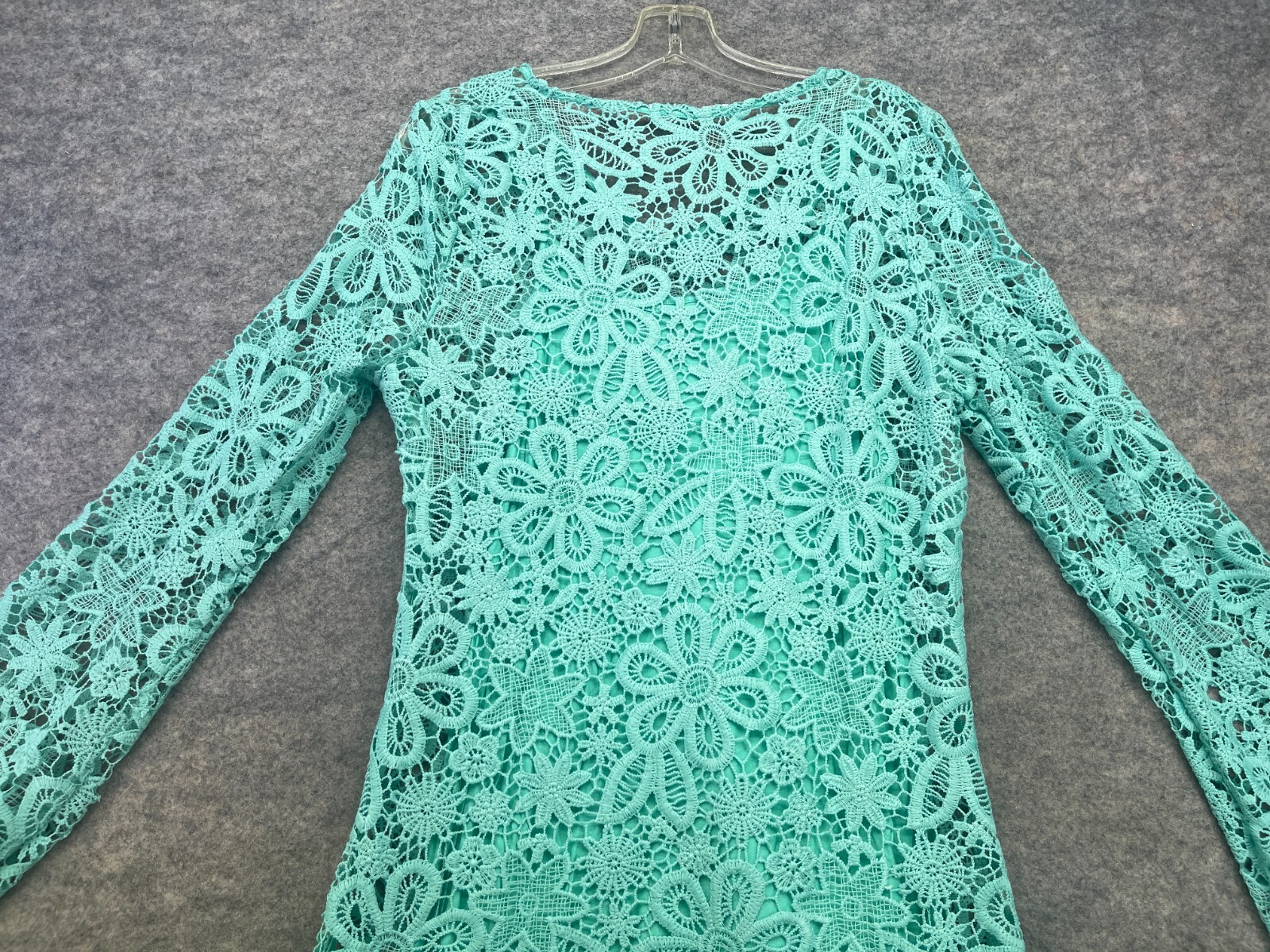 K Jordan Dress Size Large L Turquoise Blue Lace Crochet Layered Knee Length