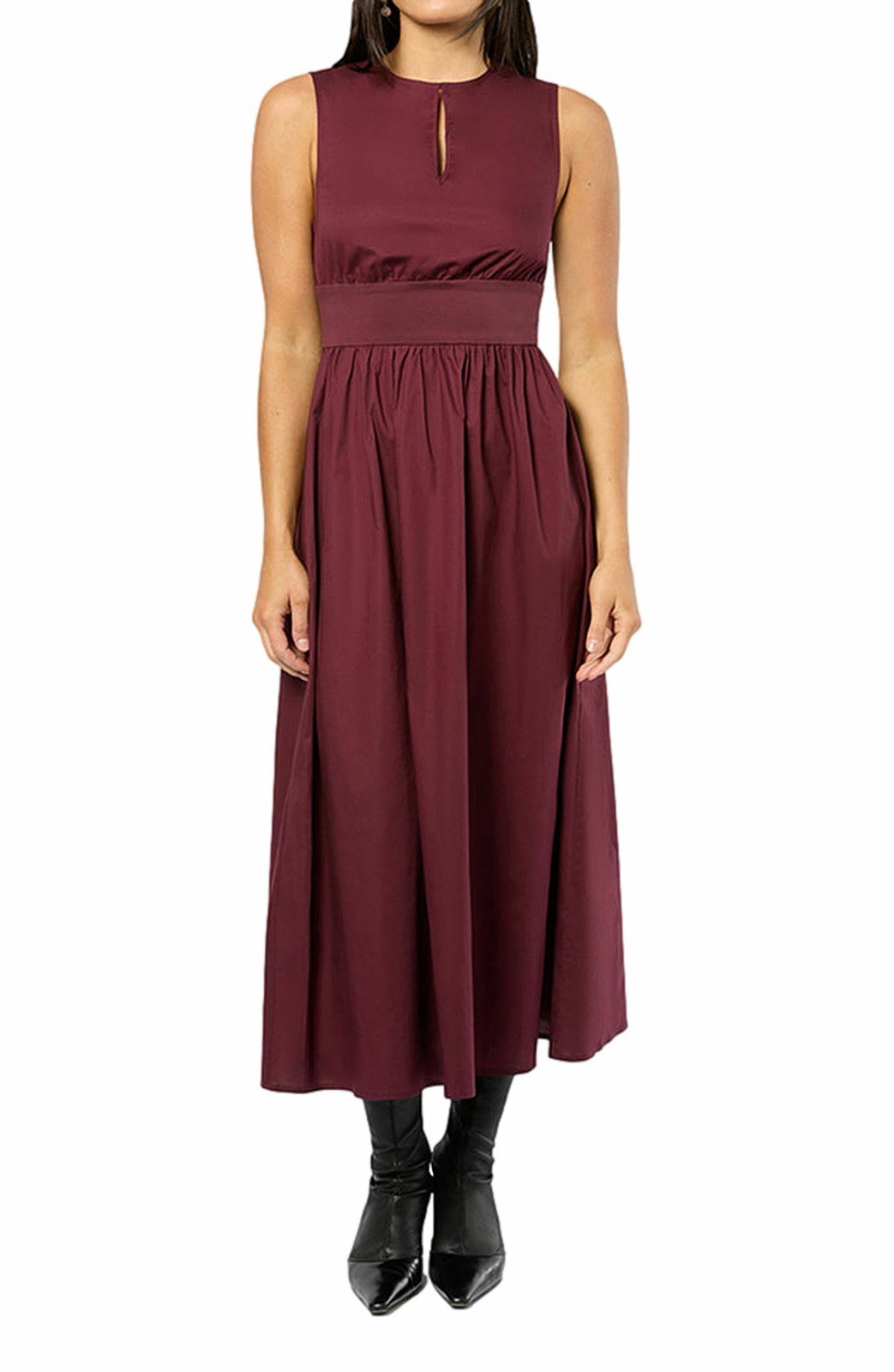 Weworewhat Cotton Keyhole Midi Dress Sleeveless Eggplant Burgundy Casual M NWT
