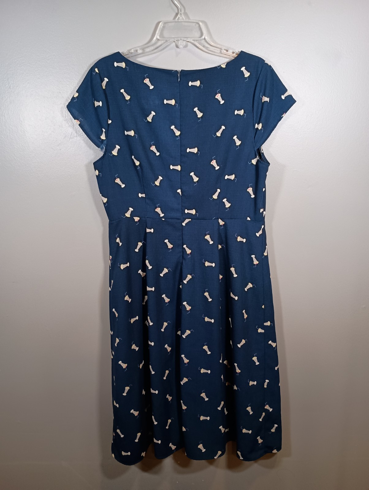 ModCloth Sugarhill Cap Sleeve Milkshake Navy tea length A Line Dress Size 10