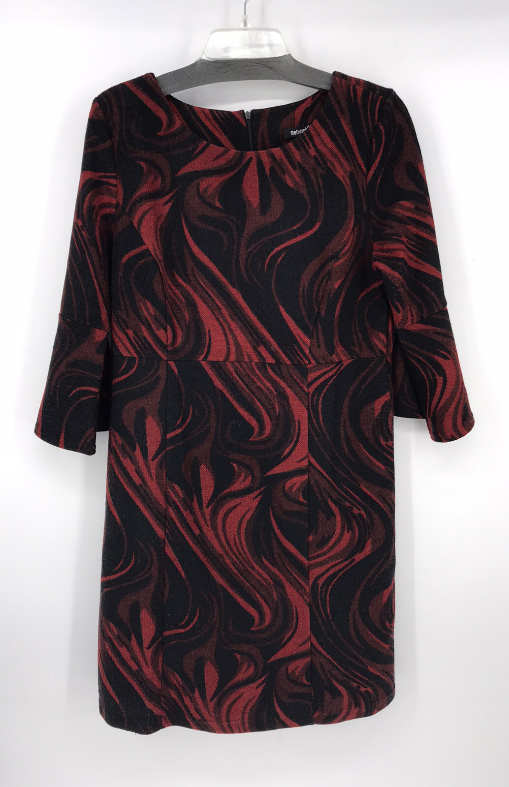 MetroStyle Size 14 Dress Red And Black Quarter Bell Sleeves Back Zipper EUC
