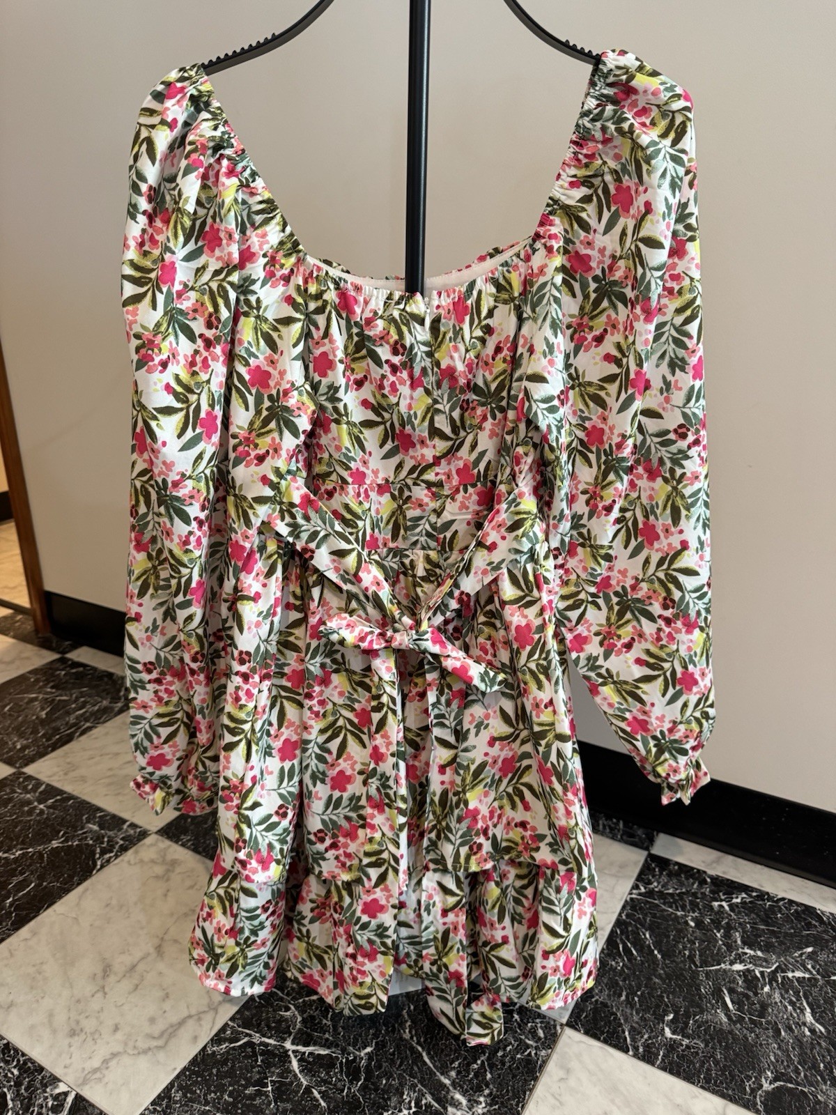 First Love by Lovelyn Floral Mini Dress Sz M Cottagecore Puff Sleeve Tie Back