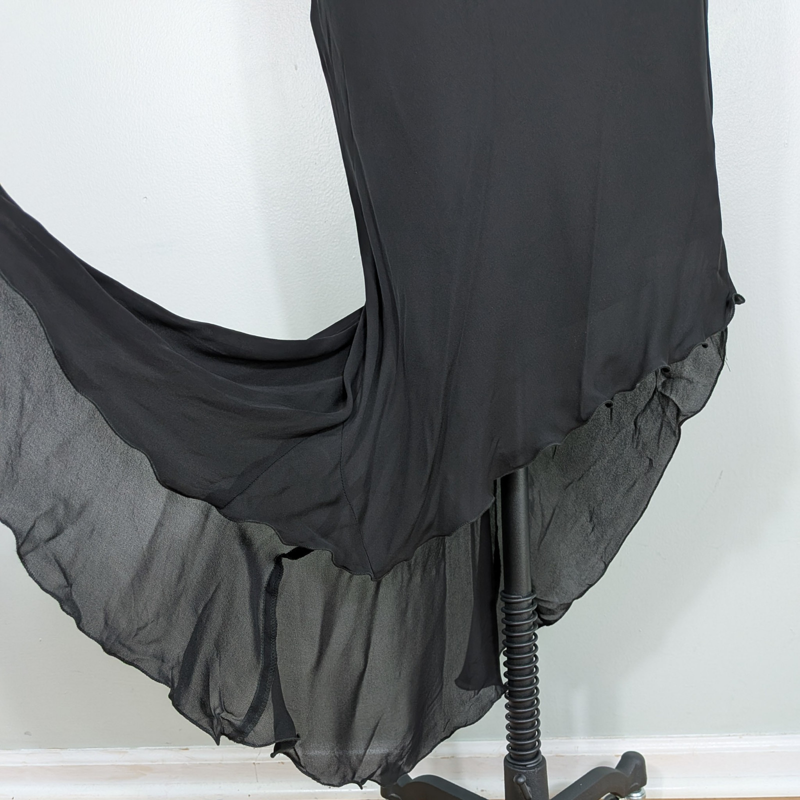 Vintage Silk Midi to Maxi Dress 8 Black Slip 90s Y2K Fairy Goth Guest Cocktail