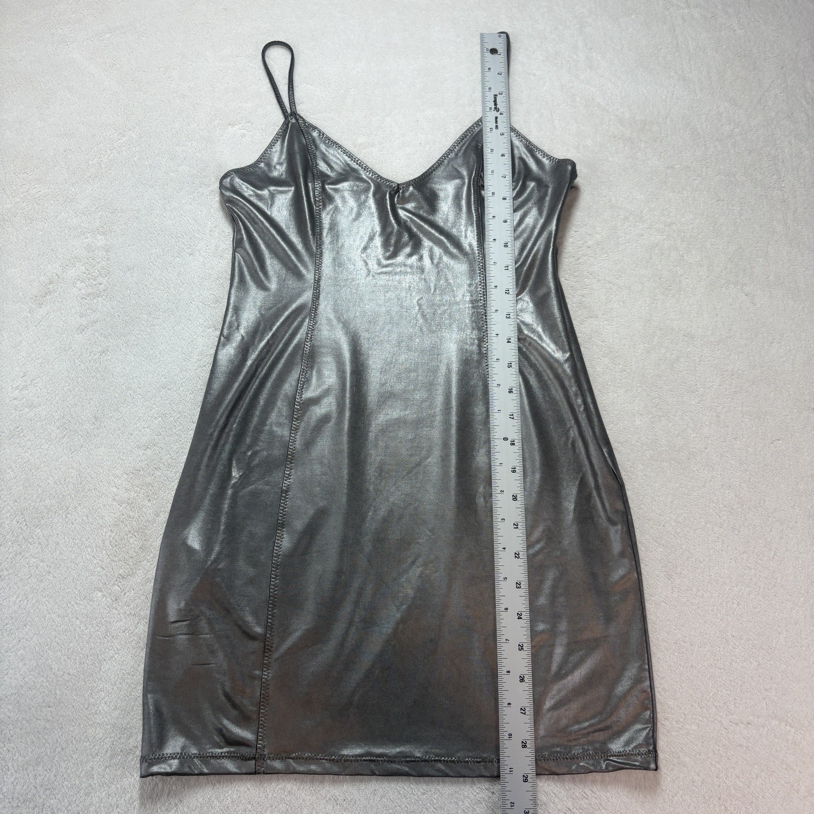 Forever 21 Dress Womens M Silver Pewter Metallic Stretch Party Dress New Years